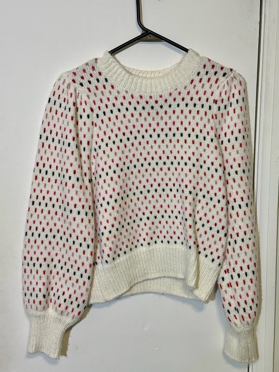 Marine Layer Sweaters - Marine Layer Cream Crewneck Sweater with Pink and Black Dot Detail